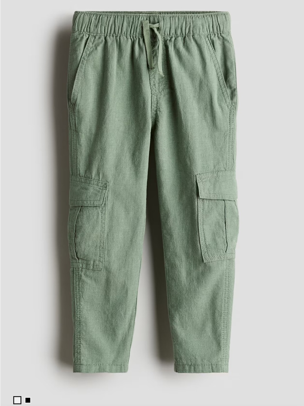 Boys Military Green Linen Cotton Blend Cargo Pants
